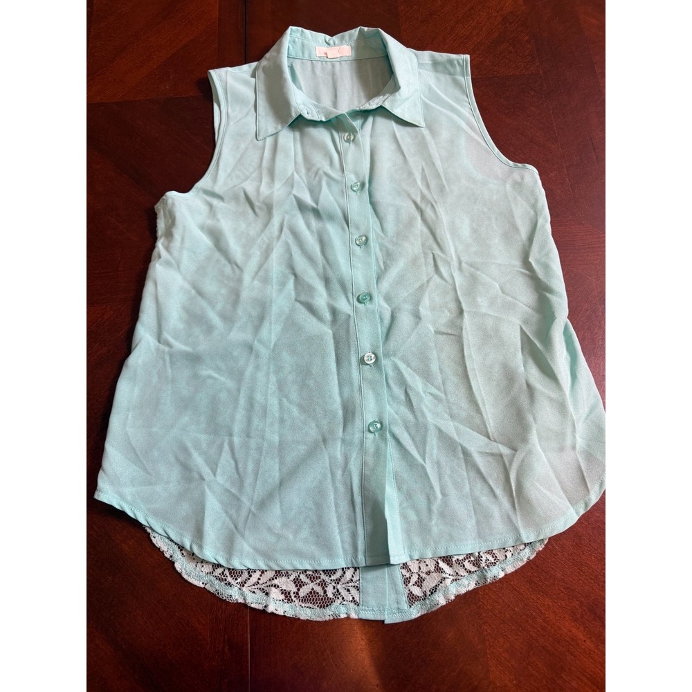 Mint Sleeveless Blouse Feminine  boho Lace Back High‎ Low Top Size M